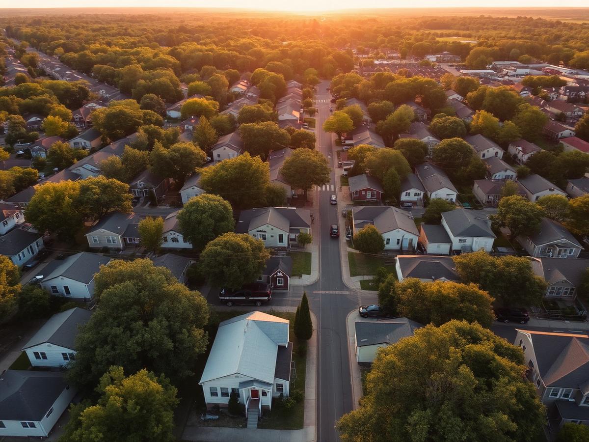 Aerial view of a Memphis residential neighborhood at golden hour